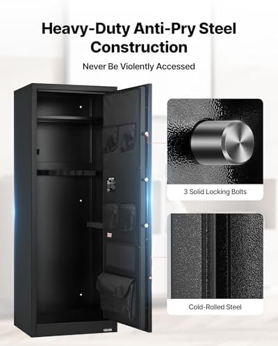 VEVOR 10-12 Gun Safe, Long Gun Cabinet for Rifles and Pistols, Quick Access Rifle Safe with 4 Pistol Pockets and 3 Adjustable Racks, Large Digital Cabinet with Key and Password Lock(Assembly Required) - Image 5