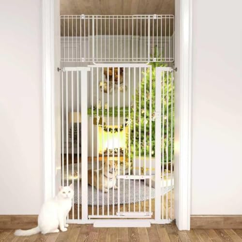 71" Extra Tall Cat Gate 29.5-40.6 Wide Pet gate for Doorway Pet Gate with Cat Doors NO Drilling Pressure Mount Kit for Cats and Dogs Indoor Doorways liveing Room Bedroom-White by PamperYourPet