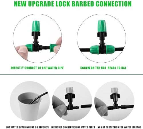 Drip Irrigation Misting Nozzle Kit, 45Pcs Drip Irrigation Parts with 20Pcs 4/7" to 1/4" Barbed Tee Connectors, 20Pcs 1/4" Green Atomizing Misting Nozzles, 5Pcs 4/7" End Caps for Garden Watering - Image 6