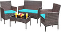 Greesum Patio Furniture 4 Pieces Conversation Sets,Brown and Blue by BuynowfromGreesum