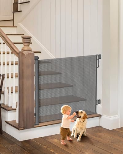 Retractable Baby Gates, 34" Tall Fits Up to 55" Wide, Gray by Home
