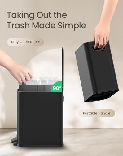 Cesun Small Black Bathroom Trash Can with Lid Soft Close & Pedal, 1.3 Gal - Image 5