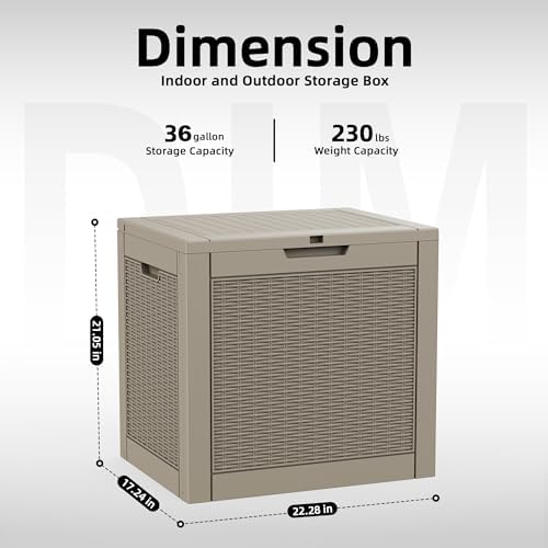 DRATO 36 Gallon Outdoor Storage Box Waterproof, Lockable Resin Deck Box for Patio Furniture, Pool Supplies & Garden Tools, Weatherproof Outside Storage Bin for Backyard Porch (Grey, 36 Gallon) - Image 2