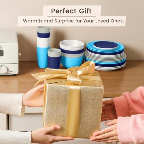 Homienly 40 PCS Wheat Straw Plates and Bowls Sets, Cups Sets, Service for 8, Unbreakable Microwave and Dishwasher Safe Dinnerware Sets,Reusbale Plastic Dishes Set - Island, Matte - Image 7