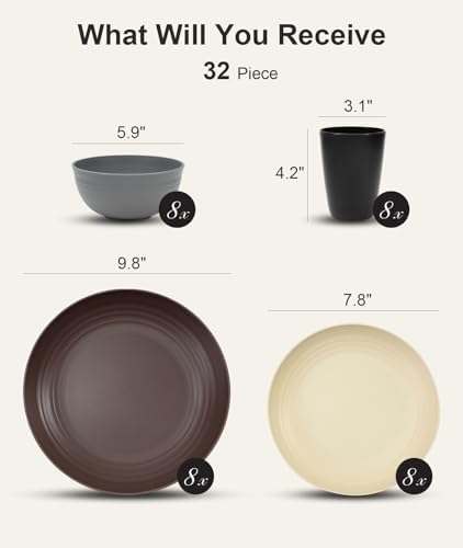Quatish 32 Piece Plates and Bowl Set for 8, Dinnerware Dish Set for Kitchen - Image 2
