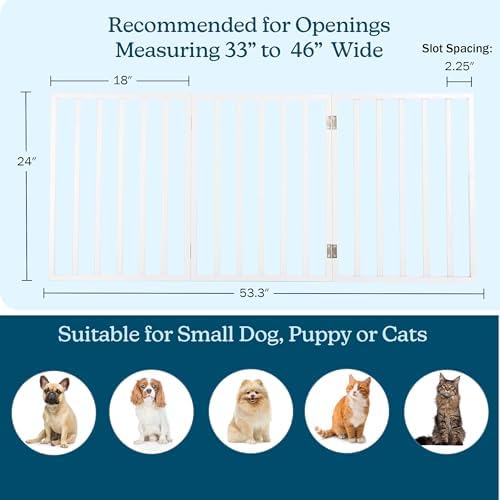 PETMAKER Pet Gate, 3 Panel Freestanding Dog Gate Indoor, White, 54” x 24” - Image 2