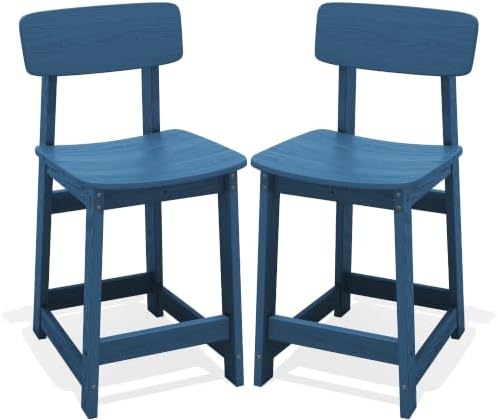 SERWALL Outdoor HDPE Counter-Height Bar Stools Set of 2, Blue by SERWALL