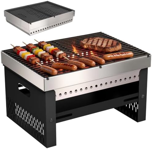 Portable Foldable Charcoal Grill, Small Tabletop Hibachi, Campact BBQ Grill by INNOCHEF