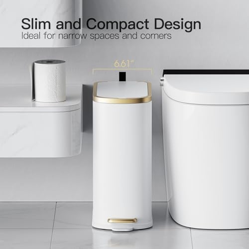 CEROELDA Small Bathroom Trash Can with Lid-10L/2.6 Gal-Soft Close Lid-White - Image 2