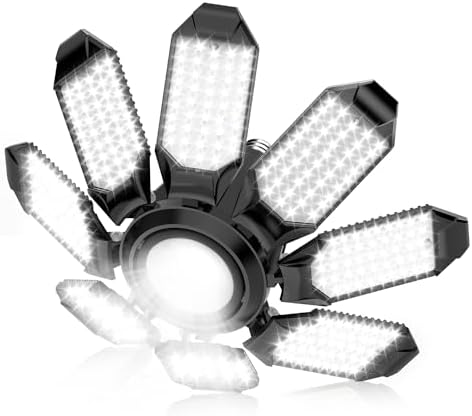 Garage Lights - Super Bright 25000LM Garage Lights Ceiling Led w/ 8 Deformable Panels 6500K Led Light Bulb Srew in E26/E27 Socket with Adjustable Center Spotlight for Barn Workshop Attic by POLARPRAUS