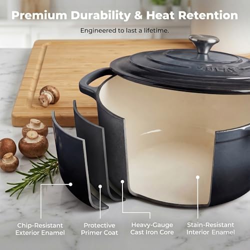 Zulay Kitchen 7.7 Quart Enameled Cast Iron Dutch Oven Pot with Lid – Premium Durability & Oven Safe up to 500°F – Heavy Duty Cookware Perfect for Bread Baking, Stews, Braising & Roasting – Gray - Image 5