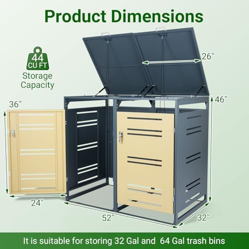 Goplus 44 Cu.Ft Outdoor Trash Can Storage, Garbage Can Hider Outdoor with 2 Lockable Doors Gas Struts & Shock Absorbers, Outdoor Storage for Patio, Backyards, Yard & Garden - Image 2