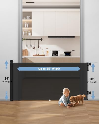 Retractable Baby Gates, 34" Tall Fits Up to 55" Wide, Black - Image 2