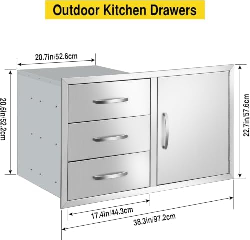 Outdoor Kitchen Drawer Combo, BBQ Access Door Drawers Combo With Stainless Steel, Perfect For BBQ Grill Station Outdoor Kitchen Storage Cabinet (Drawer Combo-38.3Wx22.7Hx20.7D with Handles) - Image 3