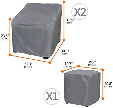 Patio Furniture Covers,Outdoor Furniture Cover Waterproof,Patio Furniture Set Covers for 3 Piece Outdoor Bistro,Patio Sofa Covers Set for 2 Chairs and Coffee Table,Grey - Image 2