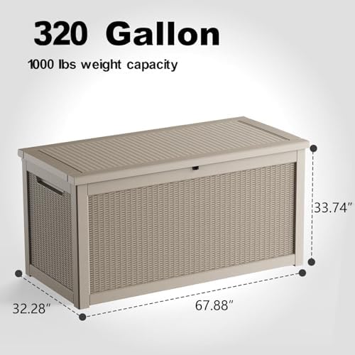320 Gallon Resin Deck Box, Grey Outdoor Storage Box, Waterproof UV Resistant with Hydraulic Rod & Stable Structure, Great for Patio, Garden and Pool(Gray) - Image 2