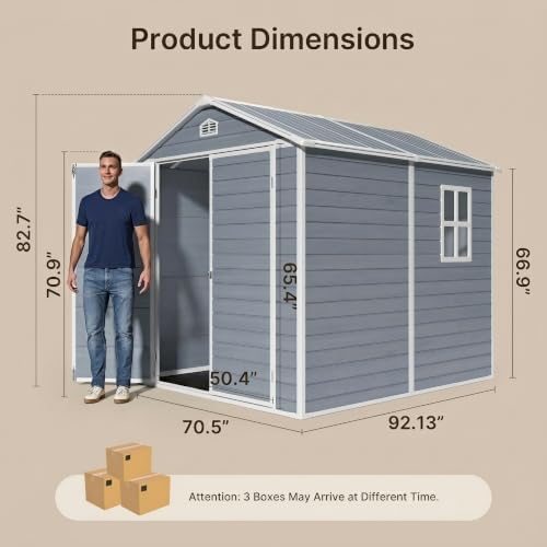 Gizoon 8x6 FT Outdoor Plastic Shed, Resin with Floor, Lockable Doors, Gray - Image 6