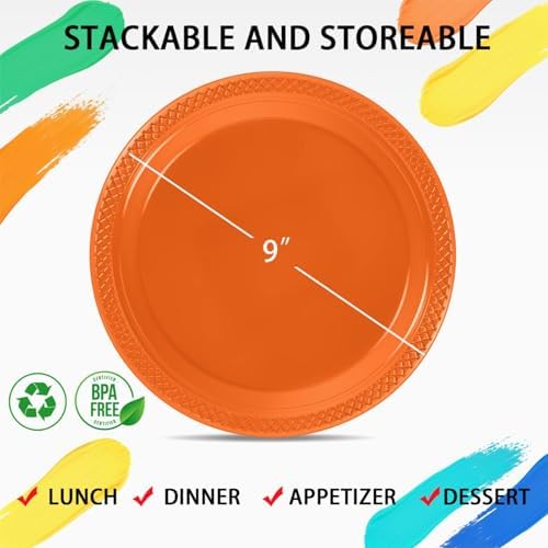 WELLIFE Orange Plastic Plates 9 Inch 50 Count Halloween Plates - Image 6