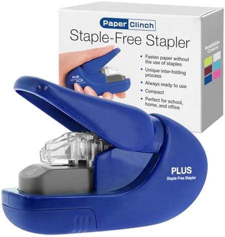 Plus Paper Clinch Compact Staple-Free Stapler, Blue by Plus
