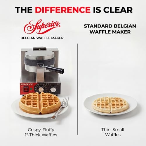 Superior Kitchen Commercial Belgian Waffle Maker, Stainless Steel Waffle Iron with Non-Stick Coating, Rotating Flip Design, Heat-Resistant Handle, Adjustable 122℉/50℃ to 482℉/250℃ Range, 1200W - Image 7