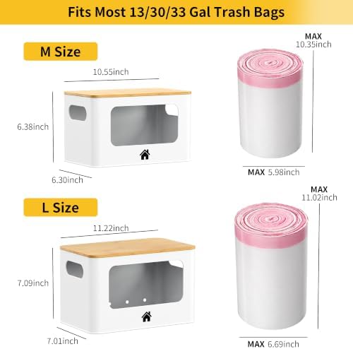 ALOCEO Metal Trash Bag Holder with Bamboo Lid - 13/30/33 Gallon Garbage Bag Dispenser - Under Sink Organizer - Laundry Room Organization - Stackable Bins for Pantry and Kitchen Storage - 2 Pack White - Image 2