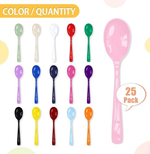 SietDESEO 25 PCS Light Pink Plastic Spoons Disposable Utensils Heavy Duty Baby Pink Spoons Disposable Cutlery for Birthday Wedding Baby Shower Bridal Shower Plastic Silverware - Image 4