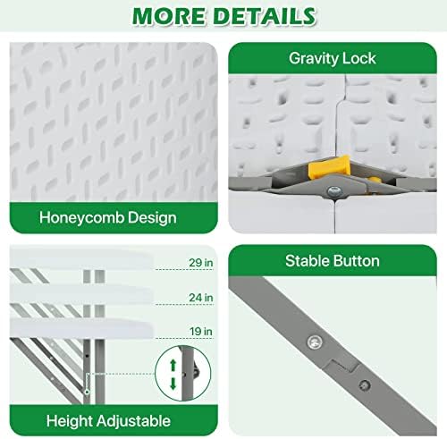 HKLGorg 4ft Folding Table, Adjustable Height Plastic Foldable Table, White - Image 5