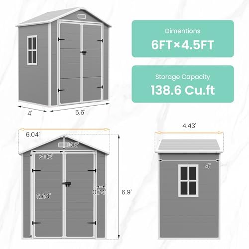 UDPATIO Outdoor Resin Storage Shed 6x4.5 FT, Plastic Garden Shed for Bike, Garbage Can, Tool, Outside Sheds with Lockable Door for Backyard, Patio, Lawn, Grey & White - Image 2