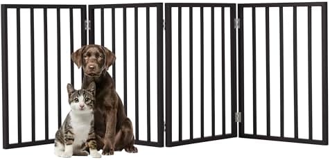 Pet Gate - 4-Panel Indoor Foldable Dog Fence for Stairs, Hallways, or Doorways - 72x24-Inch Wood Freestanding Dog Gates by PETMAKER (Black) by PETMAKER