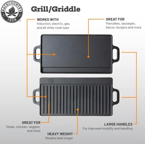 20 x 9 inch Large Reversible Seasoned Cast Iron Grill / Griddle - Image 3