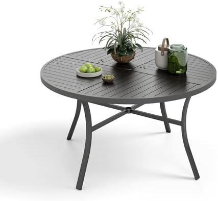MIXPATIO Patio Round Table w/Umbrella Hole, Metal Table for 6, Black by MIXPATIO