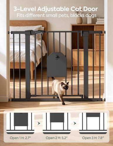 Babelio Auto Close Dog Gate with Cat Door, CatPrivilege I, 29-43" - Image 2