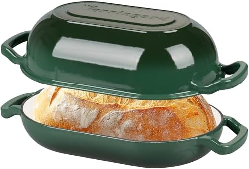 VORRINGARD Enameled Cast Iron Sourdough Bread Oven, Dutch Oven, Loaf Cast Iron Bread Pan for Homemade Bread Baking, Meatloaf Pan with Lid, 5QT, Dark Green by Unknown