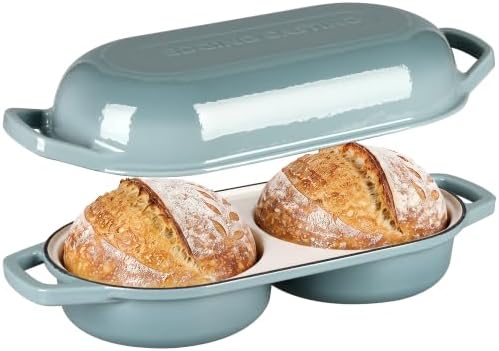 EDGING CASTING Enameled Cast Iron Double Bread Dutch Oven, Seasalt by EDGINGCOOKWARE