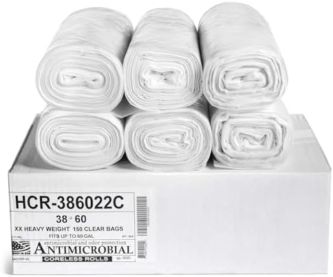 Aluf Plastics 60 Gal Clear Trash Bags, 22 Micron (EQ.), 38" x 60" (150 Pk) by AlufPlastics