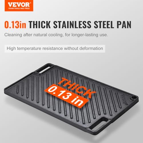 VEVOR Reversible Grill/Griddle, 17x10'' Pre-Seasoned Cast Iron Griddle - Image 2