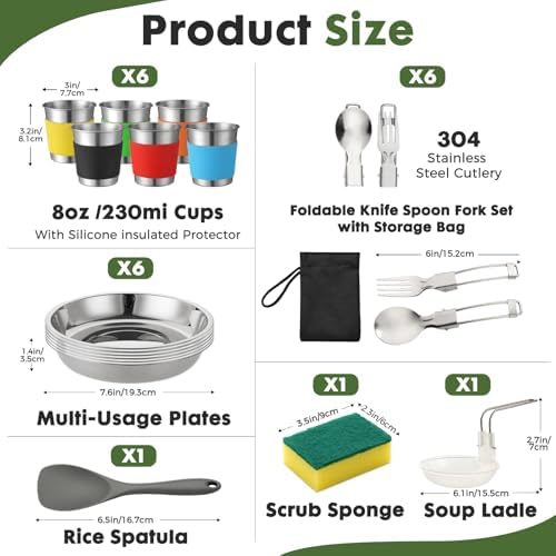 THTYBROS 43-Piece Camping Cookware Set,Large Mess Kit for 6 Persons,with 4.75QT Pot,2.1QT Kettle,Frying Pan,Cups,Utensils and Tableware,Heavy Duty Aluminum Cook Set for Outdoor Camping,Hiking,Picnic - Image 3