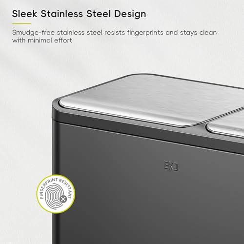 EKO EcoCasa 8+5 Gal (30+20L) Dual Trash Can for Kitchen, Large Stainless Steel Step-On Garbage Can, Trash and Recycle Bin Combo with Soft-Close Lids, Removable Color-Coded Inner Buckets, Matte Black - Image 6
