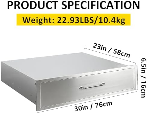 Outdoor Kitchen Drawers 30" W x 6.5" H x 23" D Flush Mount BBQ Single Drawers with Divider,Built-in Stainless Steel Drawer with Chrome Handle for Outdoor Kitchen Island Patio Grill Station - Image 2