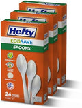 Hefty ECOSAVE Compostable Spoons, 3 Pack, Disposable Spoons for BBQs, Tailgates, Camping, Parties, and More, Strong and Durable Construction, Sustainable Design, 24 per Pack, 72 Total by Hefty