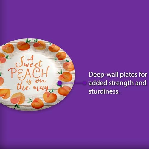 Birthday Galore Sweet Peach on the Way Gender Reveal Baby Shower – 32 Pieces Large 9" Round Disposable Paper Plates – Ideal for Vibrant, Bright Themes, Celebrations, Party Decorations & Special Events - Image 3
