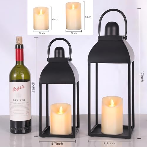 Lanterns Decorative Outdoor Indoor, 17'' 13'' Black Metal Outdoor Lanterns - Image 2