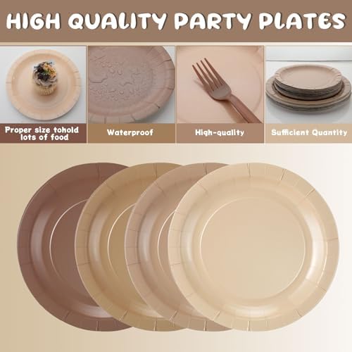 FoldTier 96 Pcs Brown Gradient Disposable Party Dinnerware for 24 Guests - Image 5