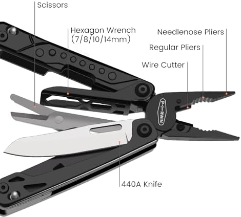 PERWIN Multitool, 20-in-1 Stainless Steel Multi Tools Pliers with Nylon Sheath, Safe Locking, Professional Multi-Tool for Survival, Camping and Hunting, Black - Image 4