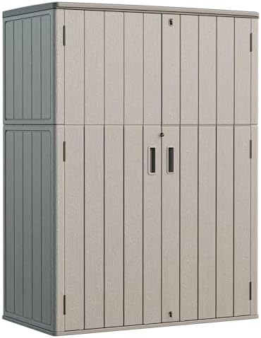 HOMSPARK Outdoor Storage Shed 57 Cu.Ft, All-Weather Resistant Resin Garden Sheds & Outdoor Storage Clearance with Floor, Double-Layer Plastic Tool Sheds for Patio, Garden & Lawn (Shallow Brown) by HOMSPARK