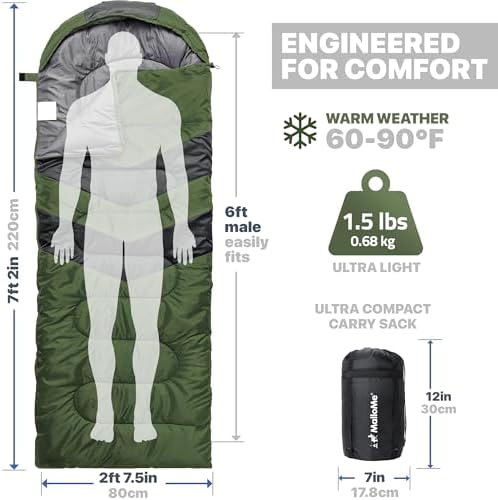 MalloMe Sleeping Bags for Adults Cold Weather & Warm - Backpacking Camping Sleeping Bag for Kids 10-12, Girls, Boys - Lightweight Compact Camping Essentials Gear Accessories Hiking Sleep Must Haves - Image 3