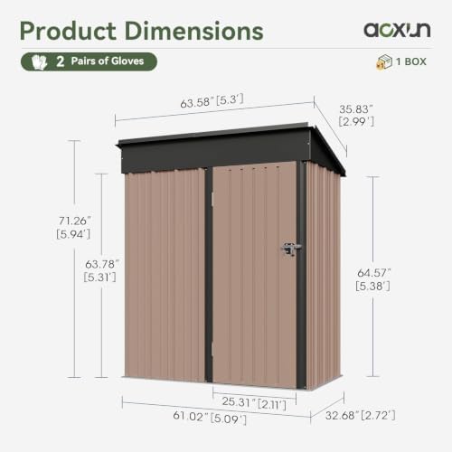 Aoxun 5’x3’ Shed Outdoor Storage Shed, Brown - Image 2