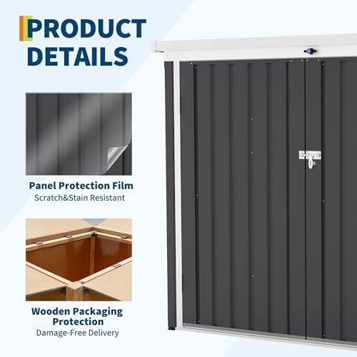 Garvee Outdoor Trash Storage Shed– 5.8x3.3 FT, Lock Latch, Sloped Roof - Image 3