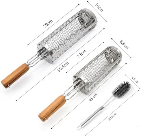 Rolling Grill Basket Set of 2, 304 Stainless Steel BBQ Grilling Baskets - Image 2