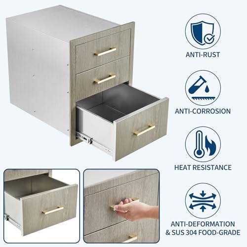 Takywep Kitchen Storage Drawer, Weather-Resistant Three-Layer Unit with Dual Track & Steel Handle for BBQ & Outdoor Use - Image 3